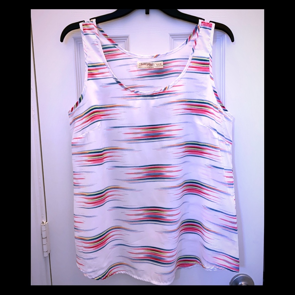 white Pink print stripe tank TOP medium